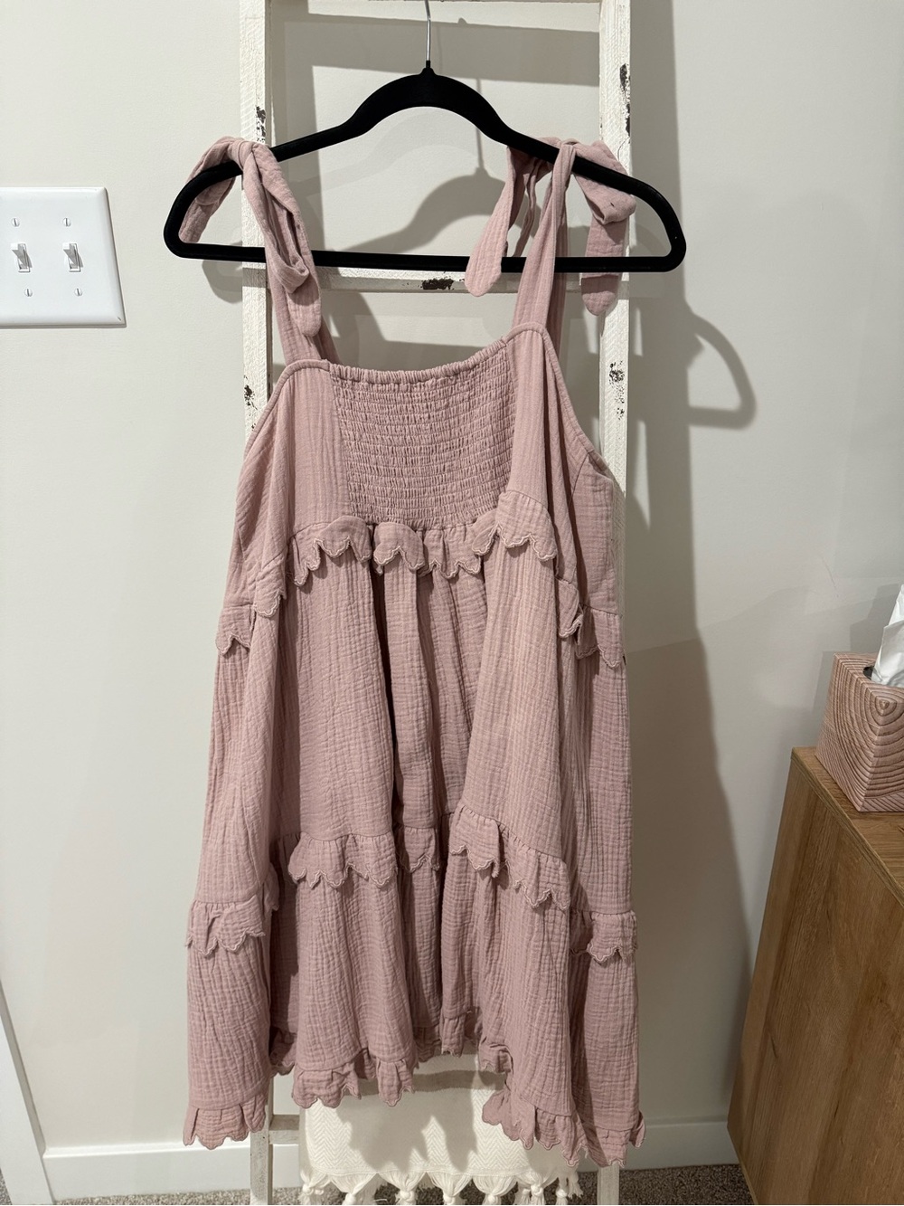 Rylee + Cru Dusty Rose Tie-Shoulder Ruffle Mini Dress
